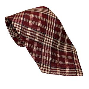 Polo Ralph Lauren Mens Tie Silk Burgundy & Cream Tartan Plaid 3.75x58” USA